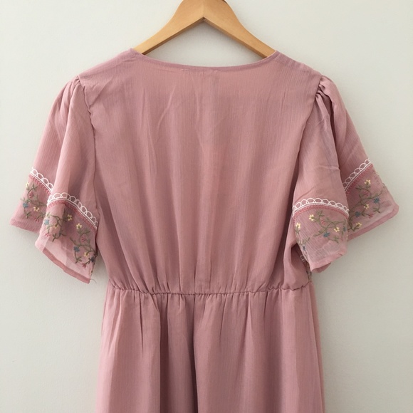 NWT Light Pink Fall Formal Floral Flowy Midi Dress - Picture 5 of 7